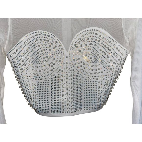 Milk & Honey Sheer Long Sleeve Rhinestone Embellished Cropped Top - Size S - Picture 3 of 7